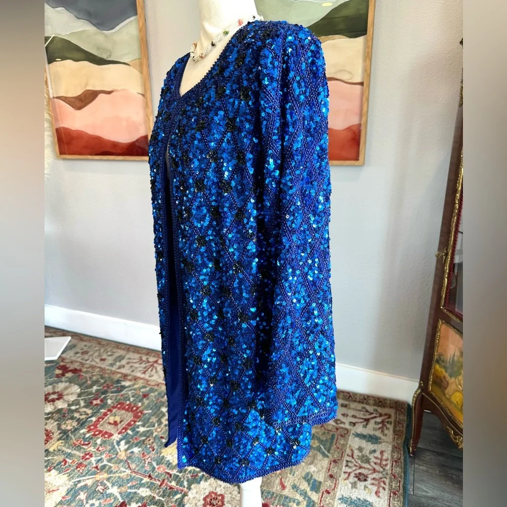 Stenay Blue Beaded Silk Sequined Vintage Jacket